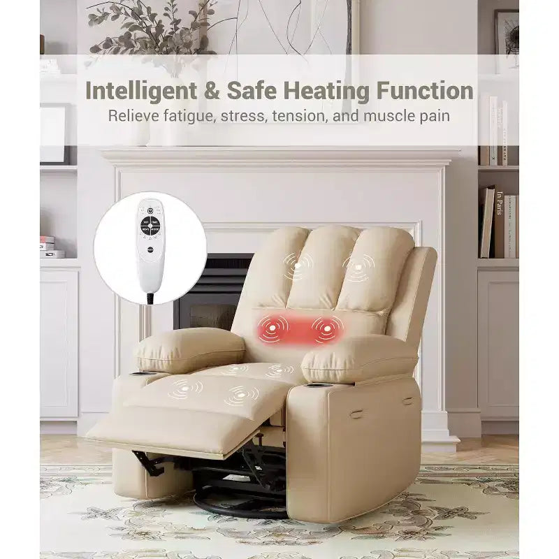 Canapé inclinable électrique Acekool avec massage, fonction pivotante et bascule, port USB, porte-gobelets, poches latérales, siège extra large, salon