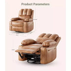 Canapé inclinable électrique Acekool avec massage, fonction pivotante et bascule, port USB, porte-gobelets, poches latérales, siège extra large, salon