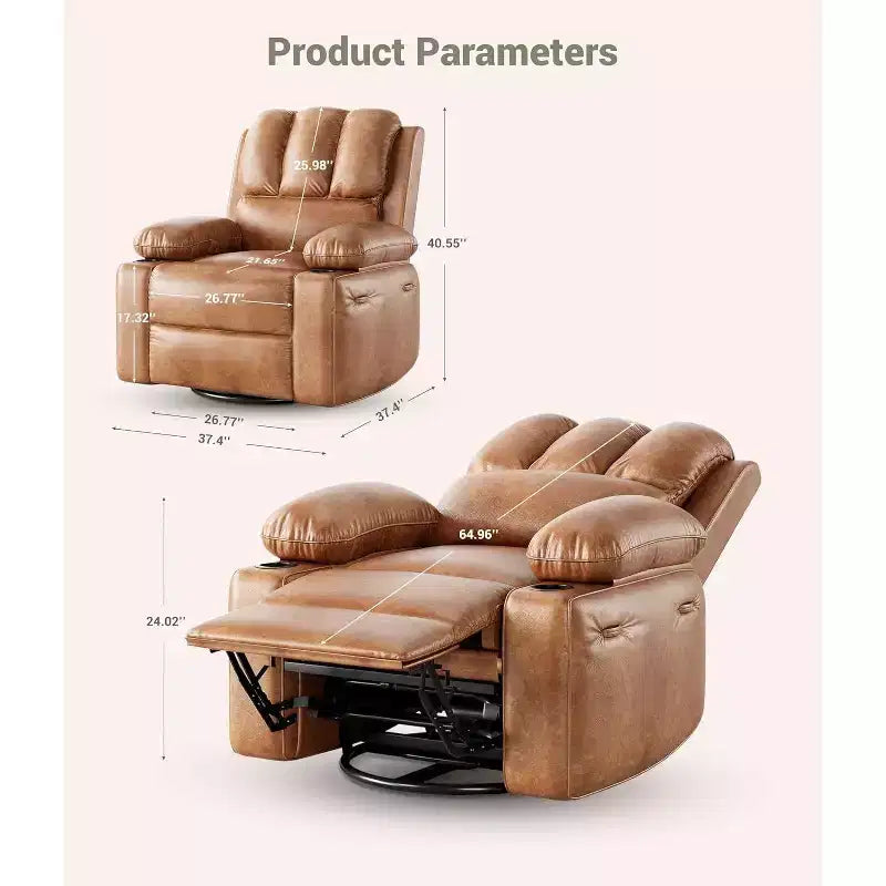 Canapé inclinable électrique Acekool avec massage, fonction pivotante et bascule, port USB, porte-gobelets, poches latérales, siège extra large, salon