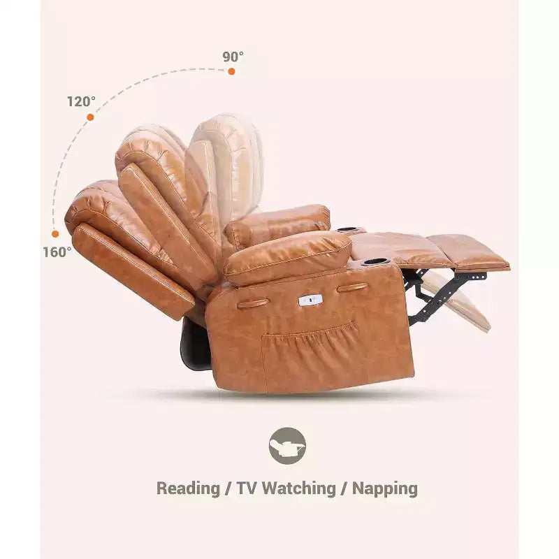 Canapé inclinable électrique Acekool avec massage, fonction pivotante et bascule, port USB, porte-gobelets, poches latérales, siège extra large, salon