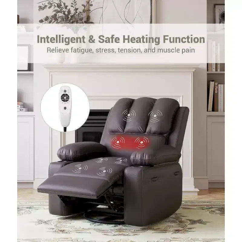 Canapé inclinable électrique Acekool avec massage, fonction pivotante et bascule, port USB, porte-gobelets, poches latérales, siège extra large, salon