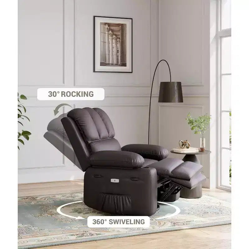 Canapé inclinable électrique Acekool avec massage, fonction pivotante et bascule, port USB, porte-gobelets, poches latérales, siège extra large, salon