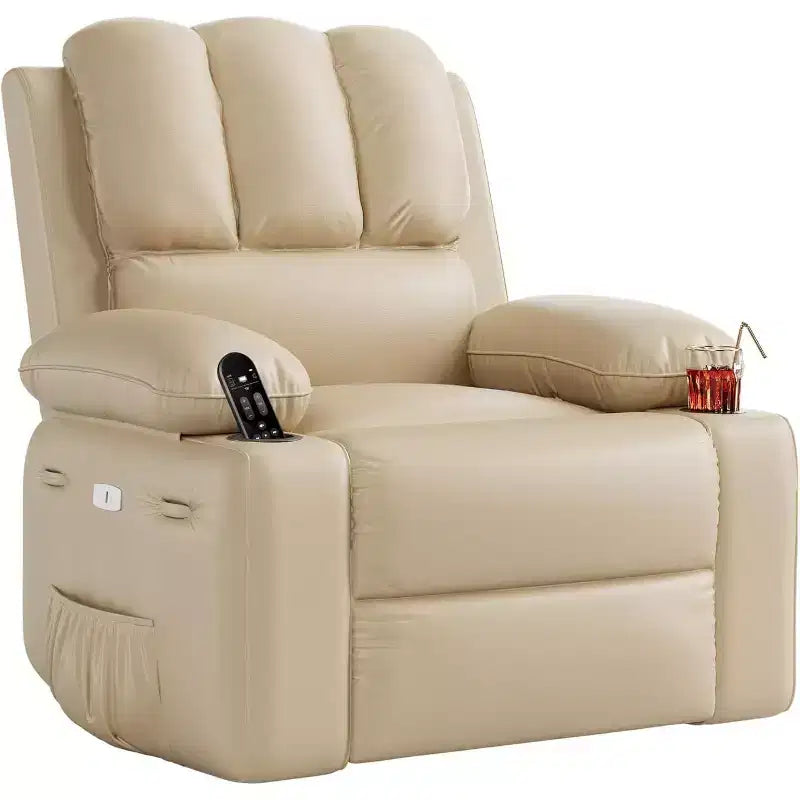 Canapé inclinable électrique Acekool avec massage, fonction pivotante et bascule, port USB, porte-gobelets, poches latérales, siège extra large, salon