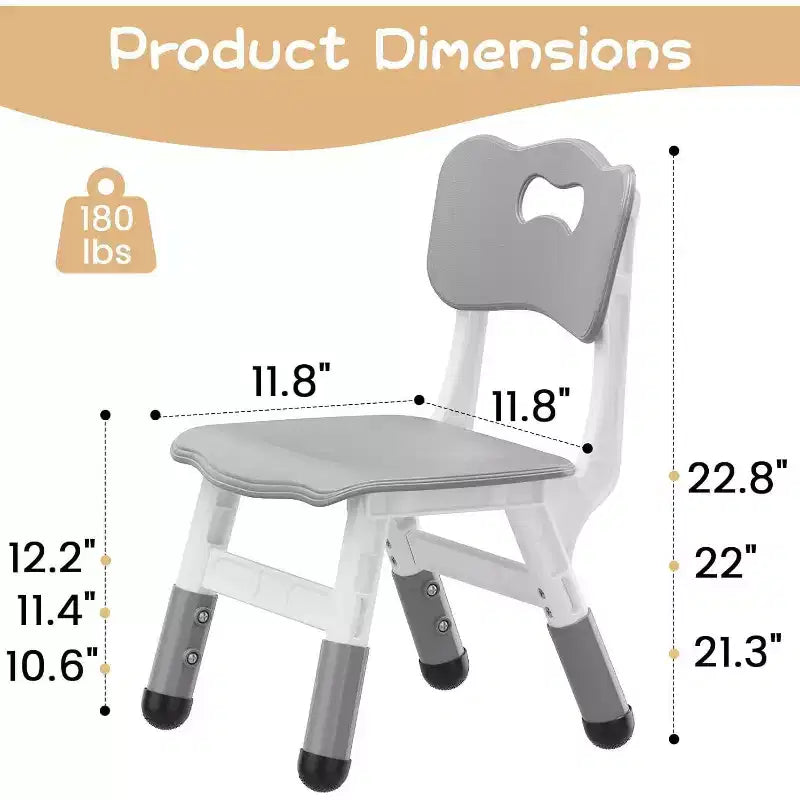 Acekool Chaise Enfant Réglable en Hauteur sur 3 Niveaux, Lot de 2, pour 2 à 6 Ans avec Pieds Antidérapants et Dossier Ergonomique