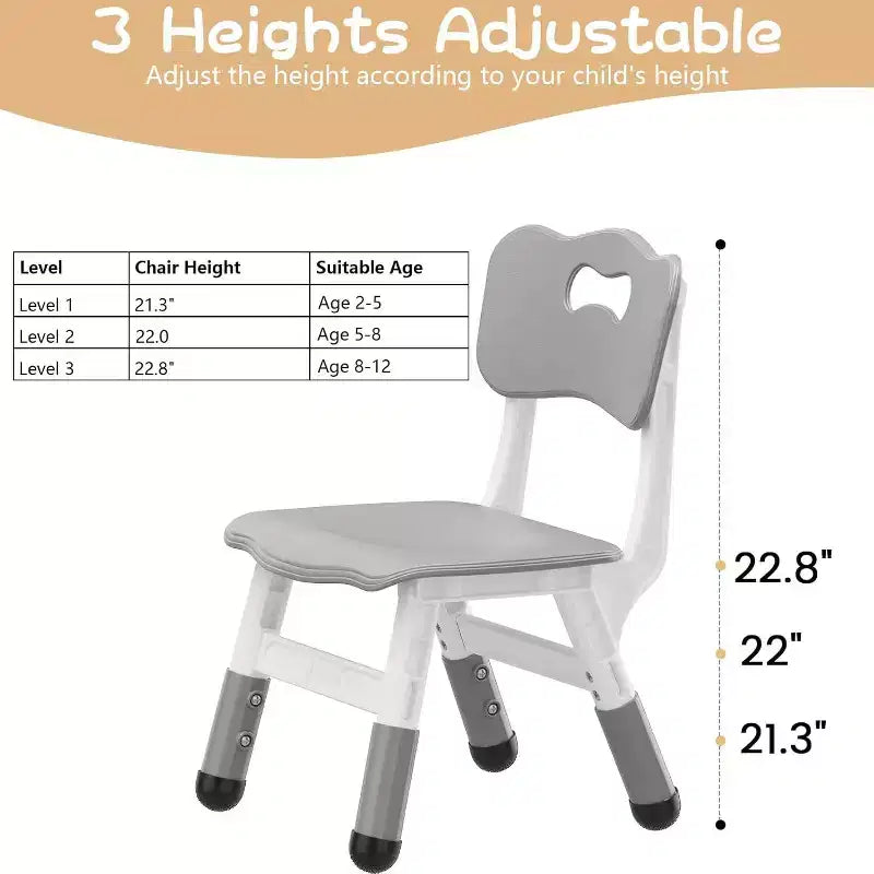 Acekool Chaise Enfant Réglable en Hauteur sur 3 Niveaux, Lot de 2, pour 2 à 6 Ans avec Pieds Antidérapants et Dossier Ergonomique