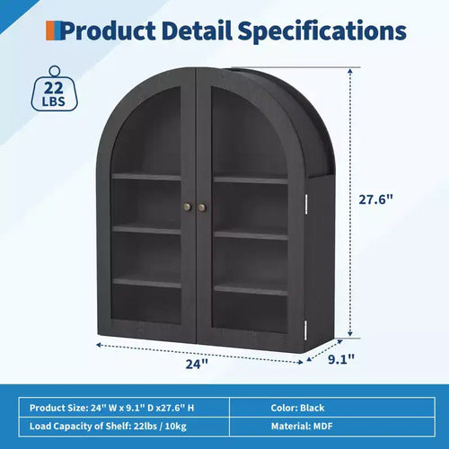 Meuble Haut Mural Arrondi, Petite Armoire de Toilette Murale avec Portes et Étagères Réglables, Organisateur de Rangement Gain de Place pour Cuisines