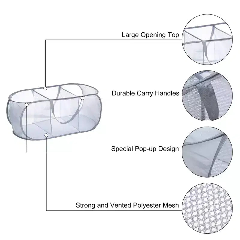 Panier à linge en maille pliable à compartiment Unique Bargains 1 pièce