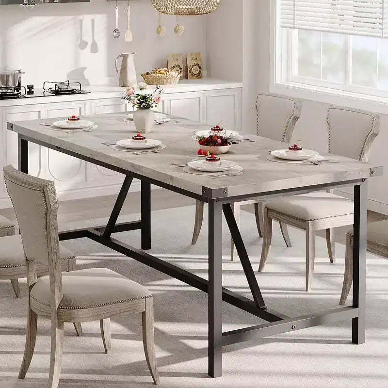 Table de salle à manger moderne pour 6-8 personnes, table de salle à manger industrielle de 180 cm pour maison/cuisine