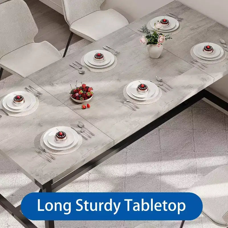 Table de salle à manger moderne pour 6-8 personnes, table de salle à manger industrielle de 180 cm pour maison/cuisine