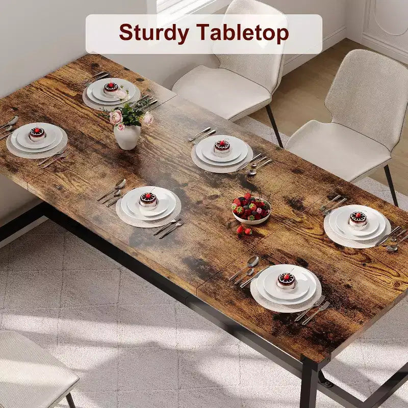 Table de salle à manger moderne pour 6-8 personnes, table de salle à manger industrielle de 180 cm pour maison/cuisine