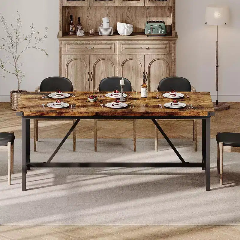 Table de salle à manger moderne pour 6-8 personnes, table de salle à manger industrielle de 180 cm pour maison/cuisine