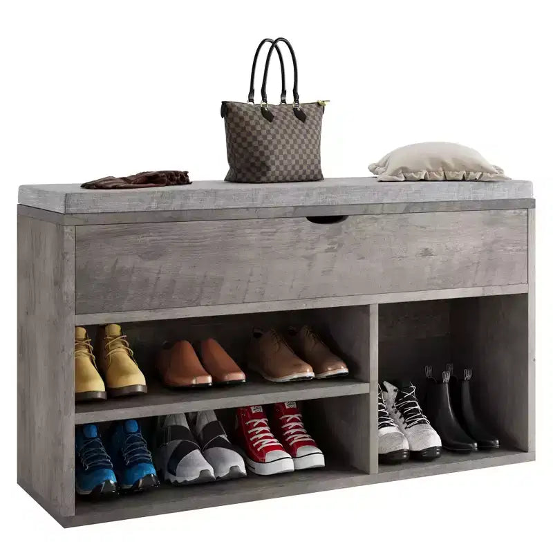 Banc à chaussures avec coussin, banc d'entrée avec étagère réglable, banc à chaussures de rangement dissimulé, étagère à chaussures en bois, pour entrée, couloir