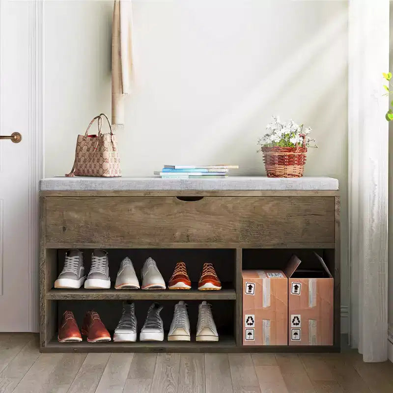Banc à chaussures avec coussin, banc d'entrée avec étagère réglable, banc à chaussures de rangement dissimulé, étagère à chaussures en bois, pour entrée, couloir