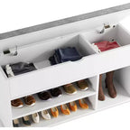 Banc à chaussures avec coussin, banc d'entrée avec étagère réglable, banc à chaussures de rangement dissimulé, étagère à chaussures en bois, pour entrée, couloir