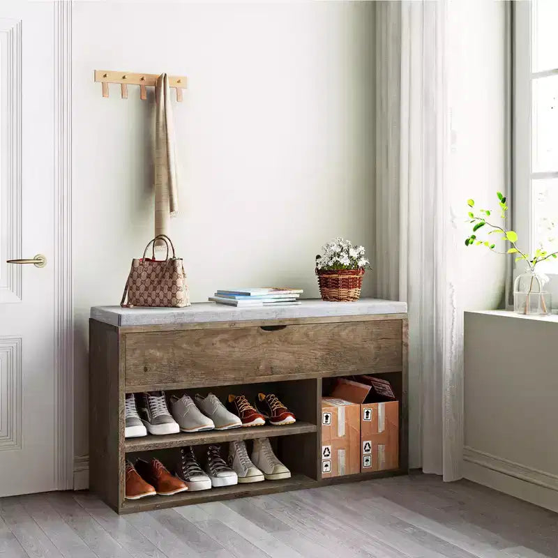 Banc à chaussures avec coussin, banc d'entrée avec étagère réglable, banc à chaussures de rangement dissimulé, étagère à chaussures en bois, pour entrée, couloir