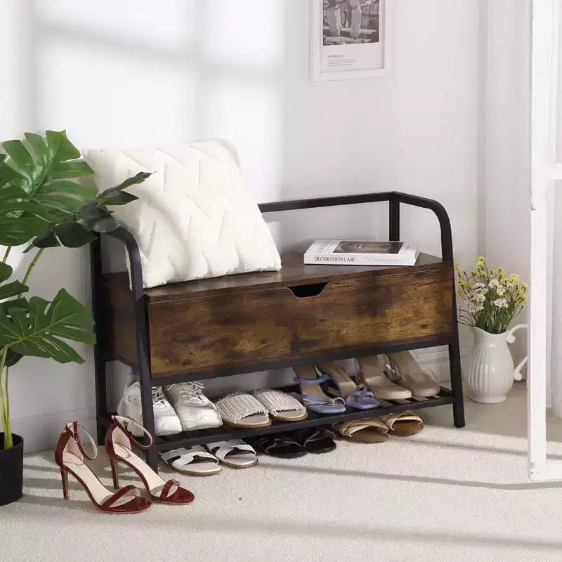 Banc de rangement pour chaussures avec assise, banc de rangement pour entrée avec coffre de rangement, étagère à chaussures avec tiroir organisateur style industriel
