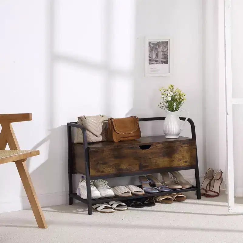 Banc de rangement pour chaussures avec assise, banc de rangement pour entrée avec coffre de rangement, étagère à chaussures avec tiroir organisateur style industriel