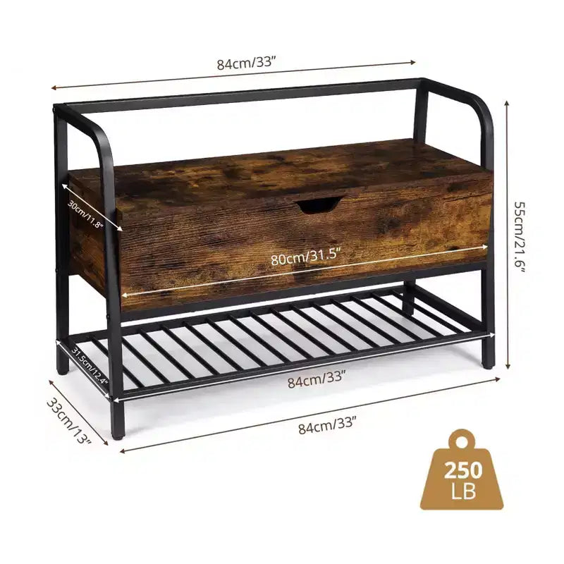 Banc de rangement pour chaussures avec assise, banc de rangement pour entrée avec coffre de rangement, étagère à chaussures avec tiroir organisateur style industriel
