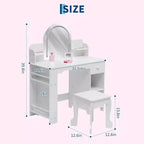 Coiffeuse pour enfants GustoWave avec miroir, tabouret, étagère et rangement, commode de maquillage avec tiroir et étagères pour filles de 39 ans