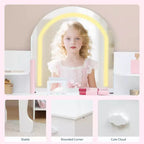 Coiffeuse pour enfants GustoWave avec miroir, tabouret, étagère et rangement, commode de maquillage avec tiroir et étagères pour filles de 39 ans
