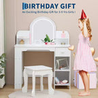 Coiffeuse pour enfants GustoWave avec miroir, tabouret, étagère et rangement, commode de maquillage avec tiroir et étagères pour filles de 39 ans