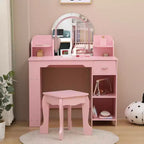 Coiffeuse pour enfants GustoWave avec miroir, tabouret, étagère et rangement, commode de maquillage avec tiroir et étagères pour filles de 39 ans