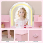 Coiffeuse pour enfants GustoWave avec miroir, tabouret, étagère et rangement, commode de maquillage avec tiroir et étagères pour filles de 39 ans
