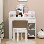 Coiffeuse pour enfants GustoWave avec miroir, tabouret, étagère et rangement, commode de maquillage avec tiroir et étagères pour filles de 39 ans