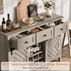 Garvee Farmhouse Armoire de buffet 47,2 pouces avec porte coulissante de style grange, buffet rustique de 33,4 pouces de haut avec 3 tiroirs, gris