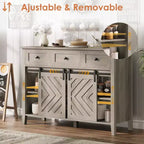 Garvee Farmhouse Armoire de buffet 47,2 pouces avec porte coulissante de style grange, buffet rustique de 33,4 pouces de haut avec 3 tiroirs, gris