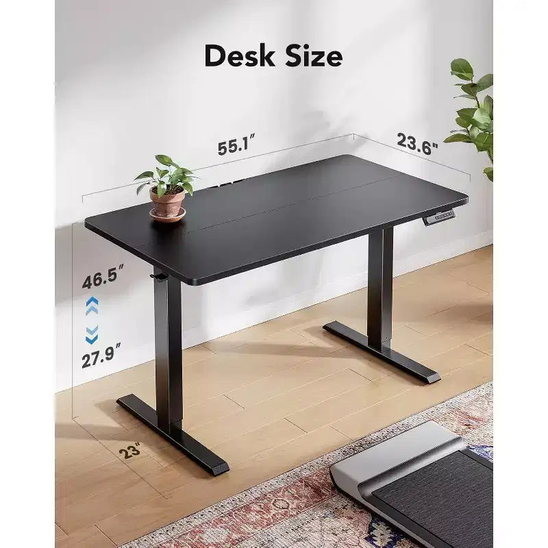 Bureau Debout Électrique HUANUO 55x24, Hauteur Réglable, 4 Réglages de Mémoire, Crochet pour Casque pour Bureau à Domicile, Noir