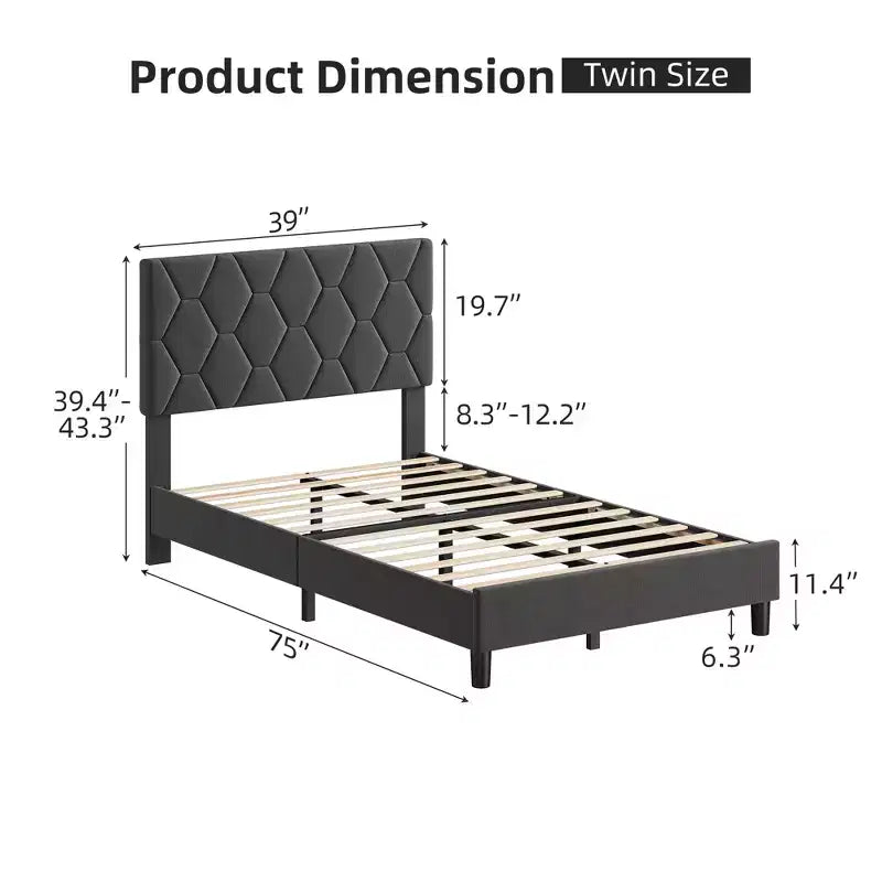 Cadre de lit double rembourré avec tête de lit en tissu