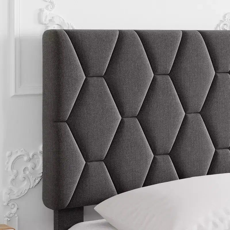 Cadre de lit double rembourré avec tête de lit en tissu