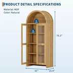 Armoire de cuisine haute de 70 po avec portes cintrées, Meuble de rangement de cuisine en bois avec étagères réglables, Armoire polyvalente pour salle à manger, salle de bain
