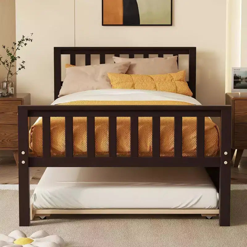 Acekool Cadre de lit plateforme double avec tête de lit, 2 tiroirs de rangement, design compact sans bruit, aucun sommier tapissier requis, pour chambre d'enfant ou d'amis