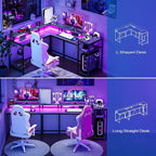 Bureau de gamer en L Acekool 68 - Lumières LED et station de charge intégrée