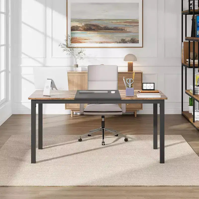 Acekool Bureau d'ordinateur moderne, Table de bureau de 160 cm, Grand bureau d'écriture avec cadre métallique, Bureau d'étude pour le travail à domicile