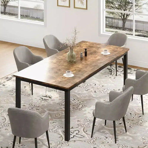 79 Dining Table 6-Person,Industrial Kitchen Table with Metal Legs, Round Corners for Dining Room