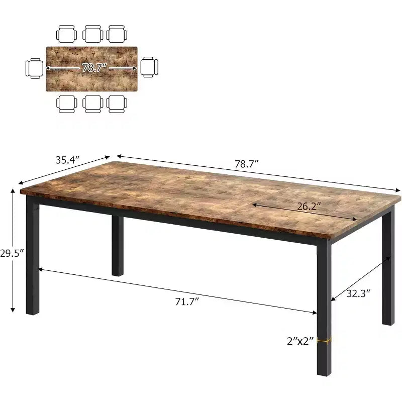 Table à manger 79 places, table de cuisine industrielle avec pieds en métal, coins arrondis pour salle à manger