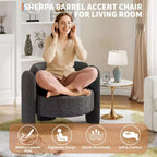 Fauteuil d'appoint moderne rembourré GustoWave avec cadre en bois massif, fauteuil rond en chenille de style Mid-Century avec dossier incurvé
