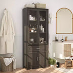 Meuble de Rangement Haut de Salle de Bain Famapy, Unité de Rangement Autonome avec Portes en Verre, Conception Anti-basculement, pour Petits Espaces, Foncé
