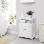 Meuble de Rangement Salle de Bain avec Double Portes, Étagères Réglables, Unité de Rangement Compacte Mesurant 34.84 P x 14.17 L x 7.87 H, Gain de Place, Blanc