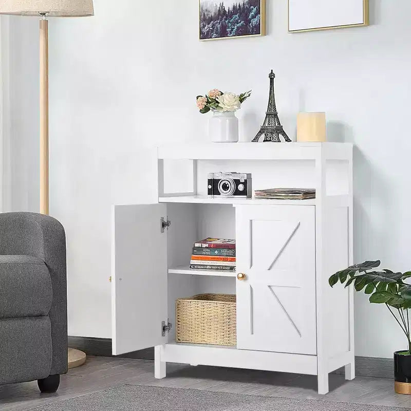 Meuble de Rangement Salle de Bain avec Double Portes, Étagères Réglables, Unité de Rangement Compacte Mesurant 34.84 P x 14.17 L x 7.87 H, Gain de Place, Blanc