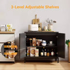 Buffet Bahut, Meuble de Rangement de Cuisine avec Portes Décorées en Rotin, Meuble d'Appoint Buffet Bar à Café