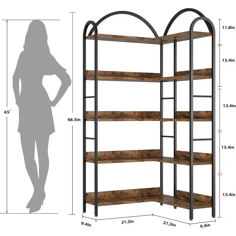 Hush Sun Bibliothèque d'angle réversible à 5 niveaux – Étagère industrielle de 174 cm, 22,7 kg/étagère pour bureau à domicile