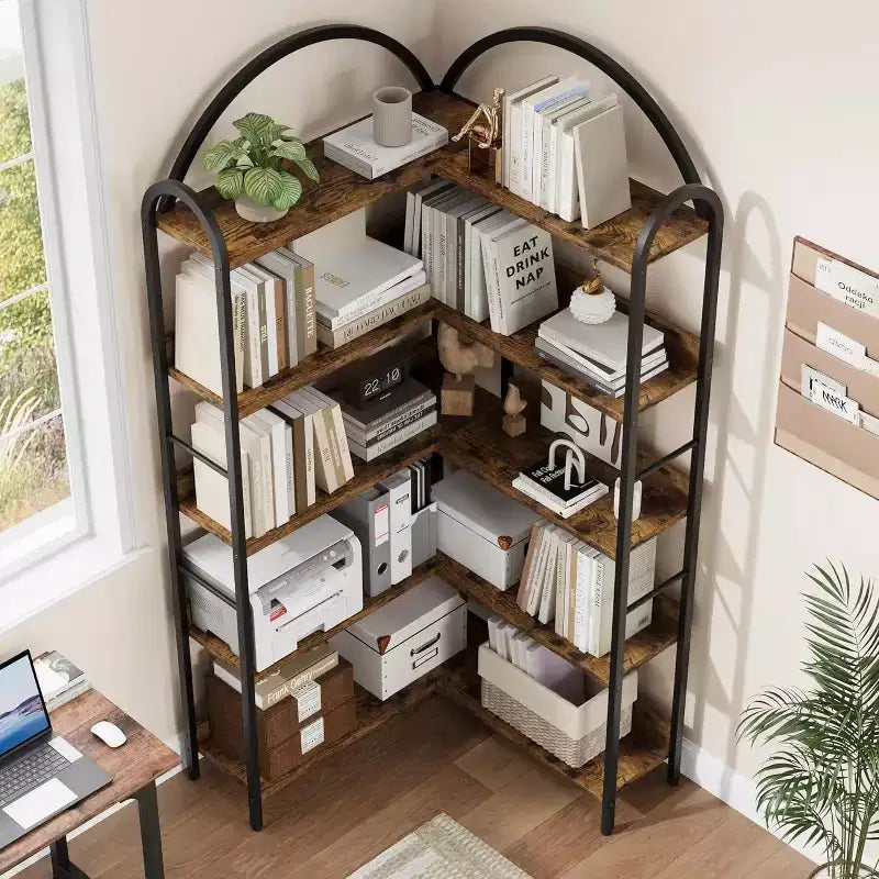 Hush Sun Bibliothèque d'angle réversible à 5 niveaux – Étagère industrielle de 174 cm, 22,7 kg/étagère pour bureau à domicile