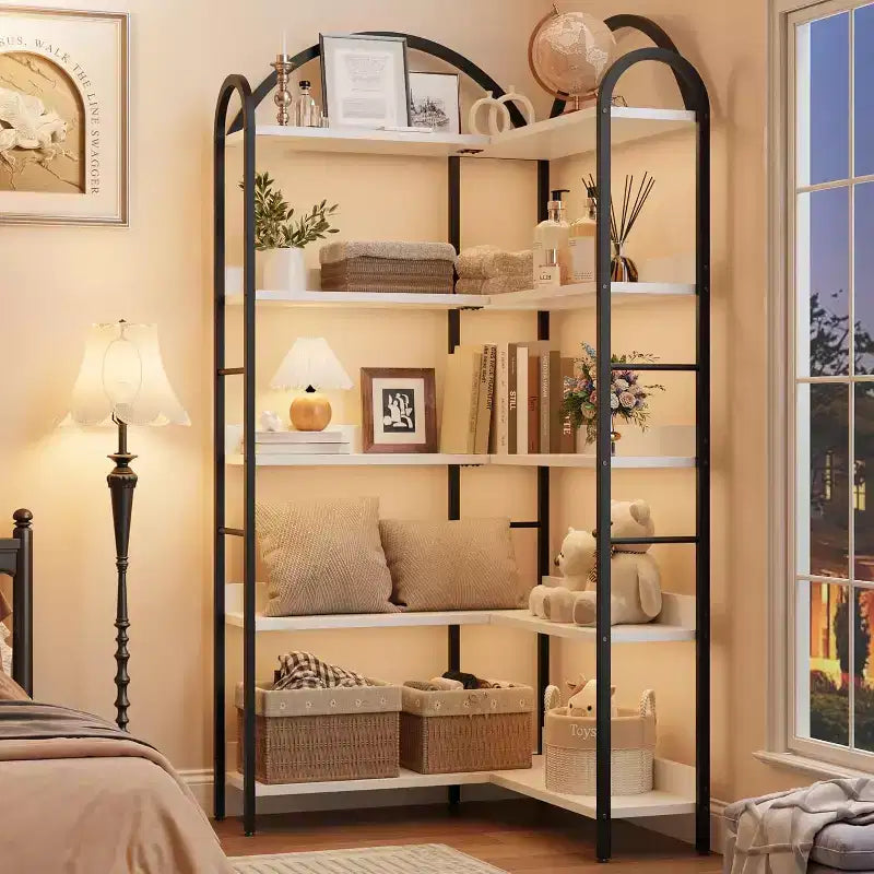 Hush Sun Bibliothèque d'angle réversible à 5 niveaux – Étagère industrielle de 174 cm, 22,7 kg/étagère pour bureau à domicile