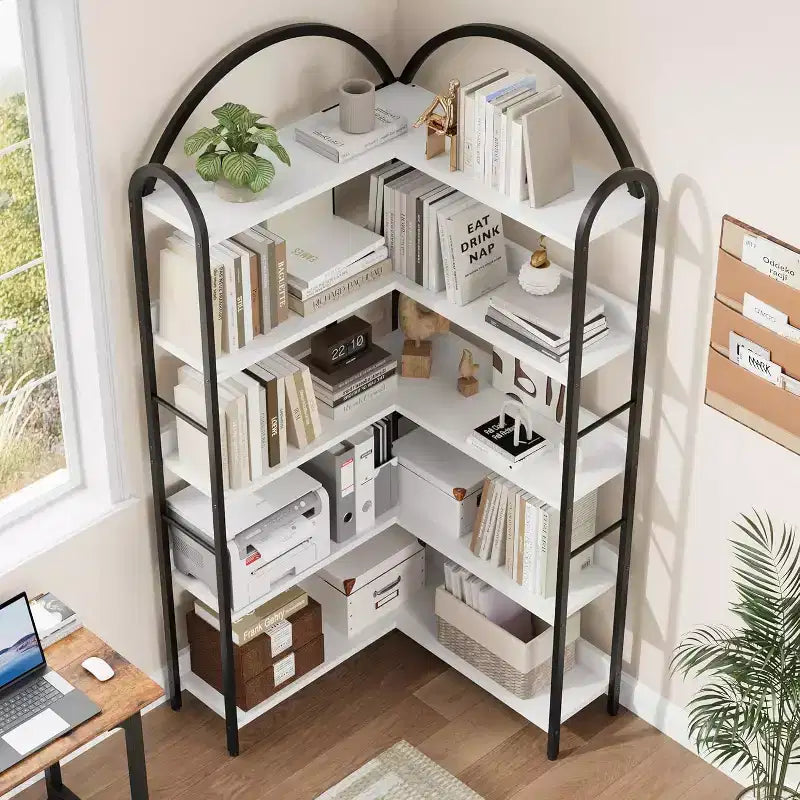 Hush Sun Bibliothèque d'angle réversible à 5 niveaux – Étagère industrielle de 174 cm, 22,7 kg/étagère pour bureau à domicile