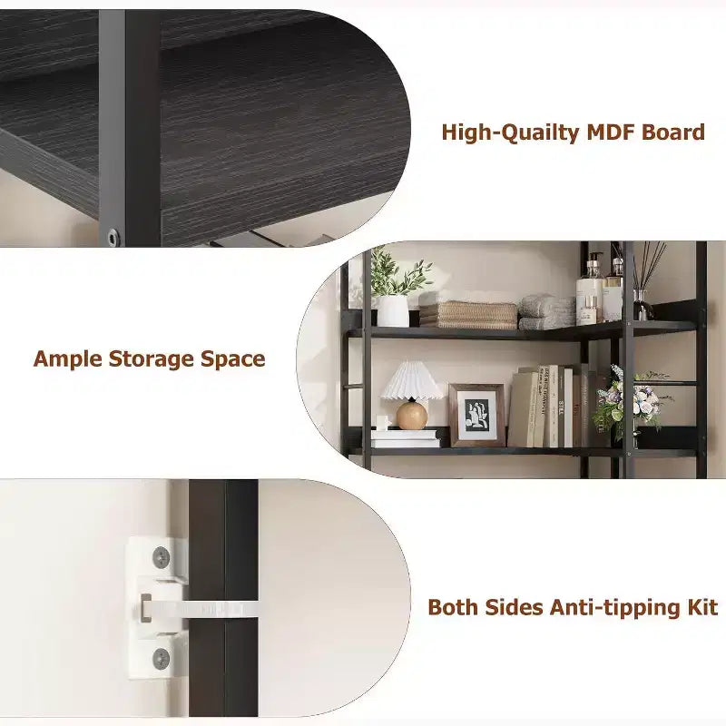Hush Sun Bibliothèque d'angle réversible à 5 niveaux – Étagère industrielle de 174 cm, 22,7 kg/étagère pour bureau à domicile