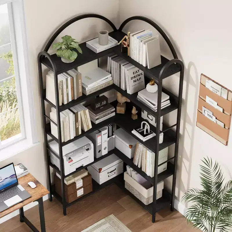 Hush Sun Bibliothèque d'angle réversible à 5 niveaux – Étagère industrielle de 174 cm, 22,7 kg/étagère pour bureau à domicile